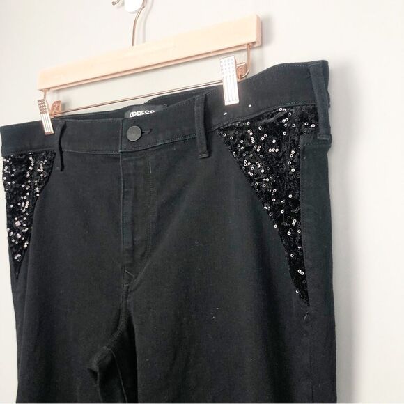 EXPRESS | Black Mid Rise Skinny Jeans Velvet Sequin Accents Women’s Size 16 - Picture 4 of 12